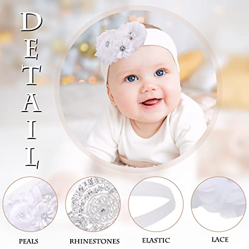 6 Pieces Baptism Headband for Baby Girl Elastic Chiffon Crystal Toddler Girl Headband for Baby Shower Christening Baptism Gifts Birthday Party Christmas Thanksgiving (Bright Style)