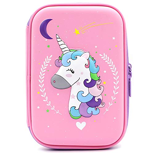 SOOCUTE Moon Unicorn Pop Out Big Capacity Pencil Pen Case Bag Pouch Holder for School Office College Girls Kids Toddlers (Light Pink)