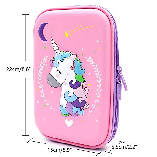 SOOCUTE Moon Unicorn Pop Out Big Capacity Pencil Pen Case Bag Pouch Holder for School Office College Girls Kids Toddlers (Light Pink)