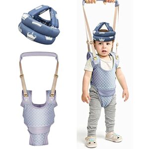 baby walking harness and safety helmet,baby walker toddler walking assistant,adjustable handheld stand up and walking learning leash kids safety breathable walking harness walker for baby 7-24 months