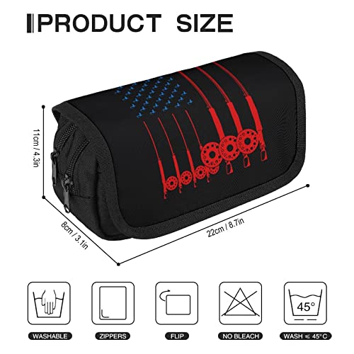 Fly Fishing American Flag Large Capacity Pencil Case Multi-Slot Pencil Bag Portable Pen Storage Pouch with Zipper