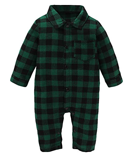 LYSMuch Newborn Baby Boys Plaid Romper Infant Onesie Jumpsuit Outfit Kid's Fall Clothes (0-3 Months, Green Plaid Long Sleeved Romper)