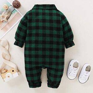 LYSMuch Newborn Baby Boys Plaid Romper Infant Onesie Jumpsuit Outfit Kid's Fall Clothes (0-3 Months, Green Plaid Long Sleeved Romper)