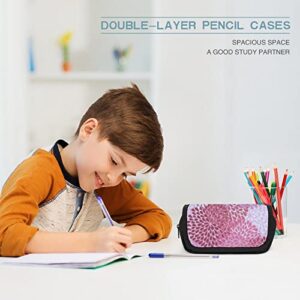 Dahlia Floral Background Large Capacity Pencil Case Multi-Slot Pencil Bag Portable Pen Storage Pouch with Zipper