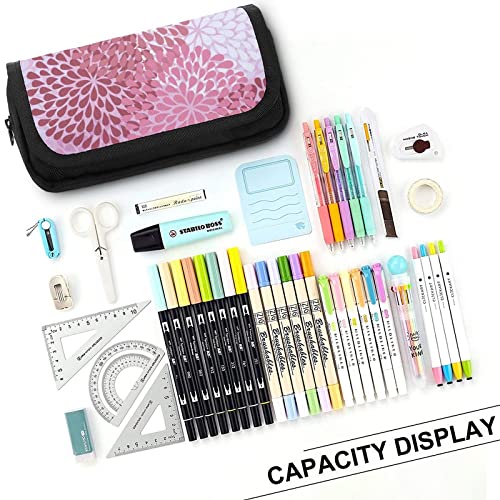 Dahlia Floral Background Large Capacity Pencil Case Multi-Slot Pencil Bag Portable Pen Storage Pouch with Zipper