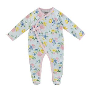 Mud Pie Baby Girls Kimono Sleeper, Blue Floral, 3-6 Months