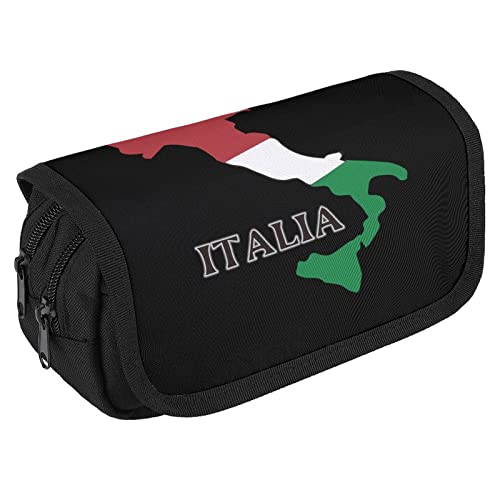 Italy Flag Map Large Capacity Pencil Case Multi-Slot Pencil Bag Portable Pen Storage Pouch with Zipper