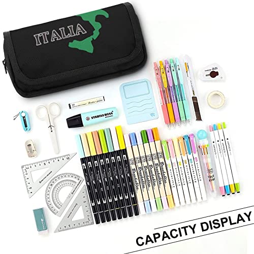 Italy Flag Map Large Capacity Pencil Case Multi-Slot Pencil Bag Portable Pen Storage Pouch with Zipper