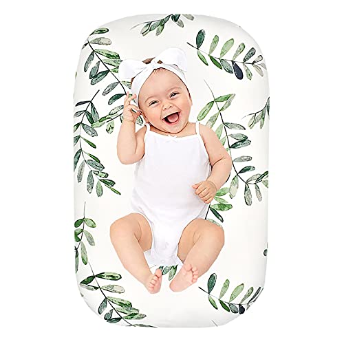 oenbopo Baby Lounger Cover for Newborn Girls and Boys, Washable Soft Lounger Pillow Case for Babies, Snug Removable Slipcover Fit for 29 x 17 x 5 Infant Floor Seat Lounger (Green Leaves)