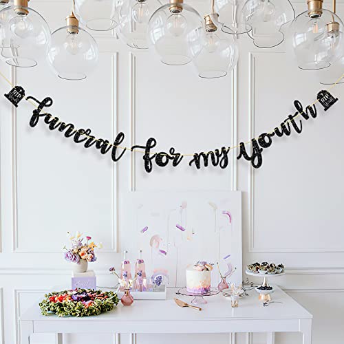 Halawawa Funeral for My Youth Banner, Funeral Birthday Banner for 20th 30th 40th 50th Birthday, Death to My Youth Here Lies Your Youth Banner for Men Women Lady Birthday Party Decorations