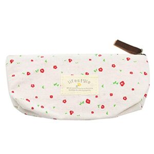 mogen886 floral canvas pencil bags pen case makeup tool bag storage purse pouches beige