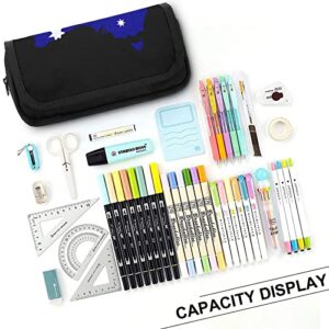 Australia Flag Map Large Capacity Pencil Case Multi-Slot Pencil Bag Portable Pen Storage Pouch with Zipper