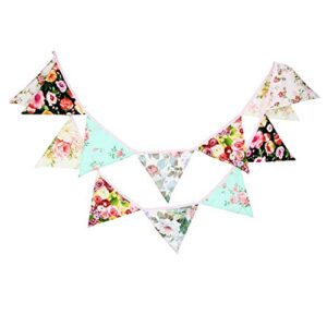infei 3.2m/10.5ft multicolored vintage floral triangle flags fabric banner bunting garlands for wedding, birthday party, outdoor & home decoration (floral)