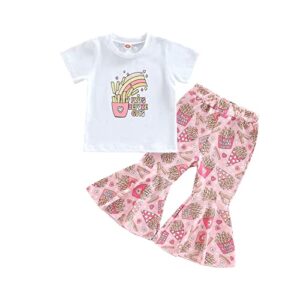 toddler baby girls valentine’s day outfit casual short sleeve t-shirt tops heart fries flare pants bell bottoms clothes (pink, 4-5 years)