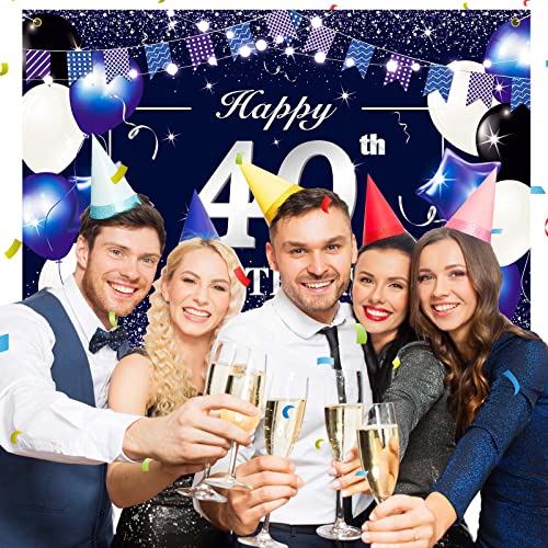 P.G Collin Happy 40th Birthday Banner Backdrop Sign Background 40 Birthday Party Decorations Supplies for Him Men 6 x 4ft, Blue White 40 (HB40-BS)