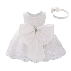 toddler baby flower girl princess lace dress first baptism communion bowknot formal embroidery tutu gown elegant wedding bridesmaid birthday party dresses up with headwear white 6-9 months