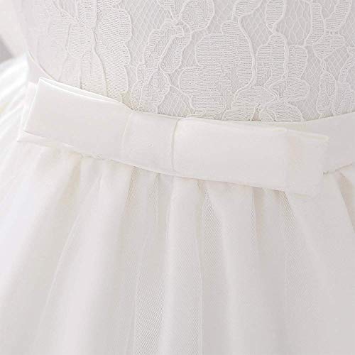 Toddler Baby Flower Girl Princess Lace Dress First Baptism Communion Bowknot Formal Embroidery Tutu Gown Elegant Wedding Bridesmaid Birthday Party Dresses Up with Headwear White 6-9 Months