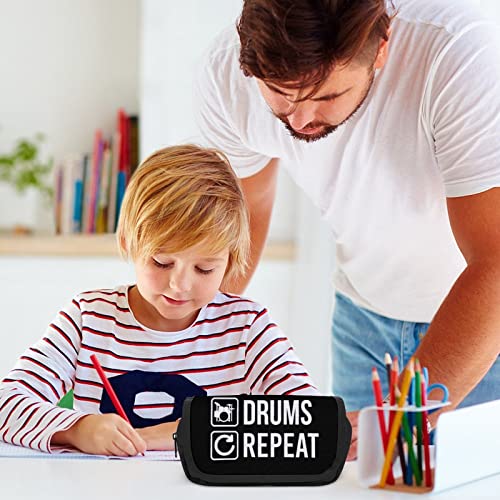 EAT Sleep Drum Repeat Large Capacity Pencil Case Multi-Slot Pencil Bag Portable Pen Storage Pouch with Zipper