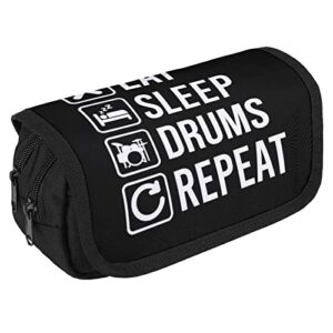 EAT Sleep Drum Repeat Large Capacity Pencil Case Multi-Slot Pencil Bag Portable Pen Storage Pouch with Zipper