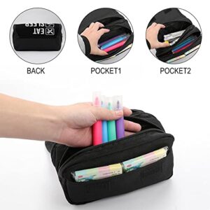 EAT Sleep Drum Repeat Large Capacity Pencil Case Multi-Slot Pencil Bag Portable Pen Storage Pouch with Zipper
