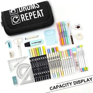EAT Sleep Drum Repeat Large Capacity Pencil Case Multi-Slot Pencil Bag Portable Pen Storage Pouch with Zipper