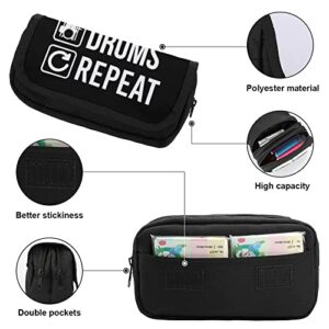 EAT Sleep Drum Repeat Large Capacity Pencil Case Multi-Slot Pencil Bag Portable Pen Storage Pouch with Zipper