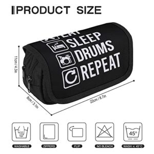 EAT Sleep Drum Repeat Large Capacity Pencil Case Multi-Slot Pencil Bag Portable Pen Storage Pouch with Zipper