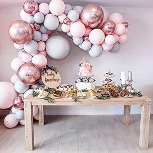 eanjia balloon arch & garland kit double-stuffed 5″-18″ pastels pink gray rose gold confetti balloons bulk 16ft for wedding baby shower birthday party shop decoration (pink)