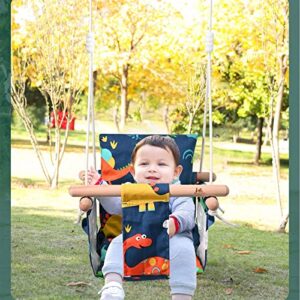 Nuewec Baby Canvas Swing Seat with Soft Cotton Cushions, Hanging Indoor Swing for Outdoor and Indoor for Toddler Boys and Girls, Carabiners and Straps, Mounting Hardware Included (Dinosaur Design)