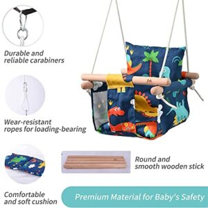 Nuewec Baby Canvas Swing Seat with Soft Cotton Cushions, Hanging Indoor Swing for Outdoor and Indoor for Toddler Boys and Girls, Carabiners and Straps, Mounting Hardware Included (Dinosaur Design)