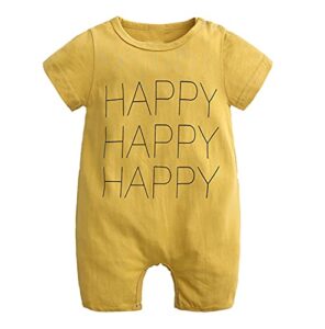 ayiyo baby infant short sleeves happy printed bodysuit rompers shortalls outfit yellow
