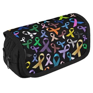 Cancer Awareness Color Ribbons Large Capacity Pencil Case Multi-Slot Pencil Bag Portable Pen Storage Pouch with Zipper