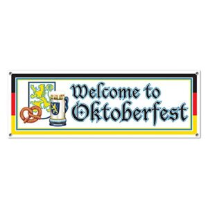 beistle welcome to oktoberfest sign banner, 5-feet by 21-inch