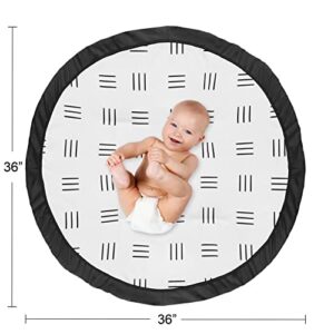 Sweet Jojo Designs White and Black Boho Mudcloth Boy or Girl Baby Playmat Tummy Time Infant Play Mat - Black and White Bohemian Woodland Tribal Southwest Mud Cloth Hatch Gender Neutral Triple Line