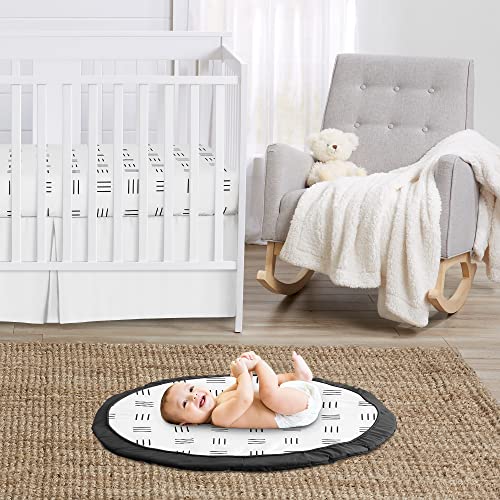 Sweet Jojo Designs White and Black Boho Mudcloth Boy or Girl Baby Playmat Tummy Time Infant Play Mat - Black and White Bohemian Woodland Tribal Southwest Mud Cloth Hatch Gender Neutral Triple Line