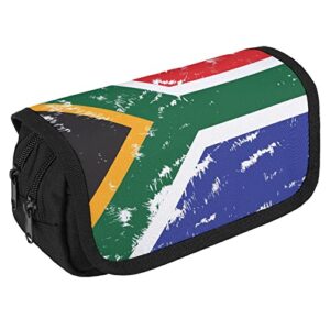 South African Flag Large Capacity Pencil Case Multi-Slot Pencil Bag Portable Pen Storage Pouch with Zipper