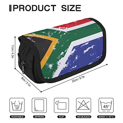 South African Flag Large Capacity Pencil Case Multi-Slot Pencil Bag Portable Pen Storage Pouch with Zipper