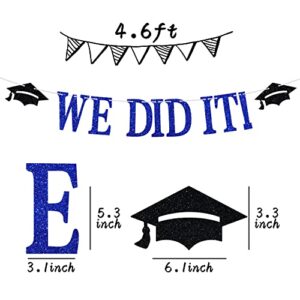 Blue Glitter We Did It Banner, 2022 Congrats Grad Bunting Sign, High School Graduation / College Graduation Party Decorations Supplies