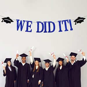 Blue Glitter We Did It Banner, 2022 Congrats Grad Bunting Sign, High School Graduation / College Graduation Party Decorations Supplies