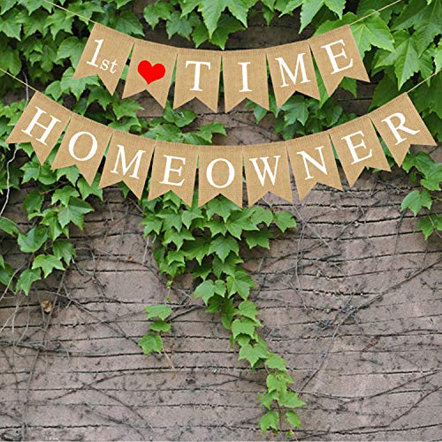 Rainlemon Jute Burlap 1st Time Homeowner Banner House Warming Party Mantel Fireplace Decoration