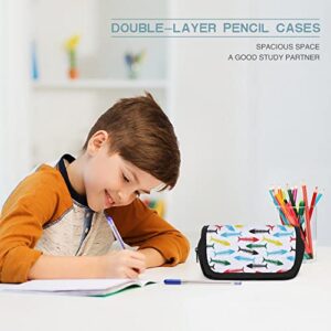 Color Fishbone Large Capacity Pencil Case Multi-Slot Pencil Bag Portable Pen Storage Pouch with Zipper