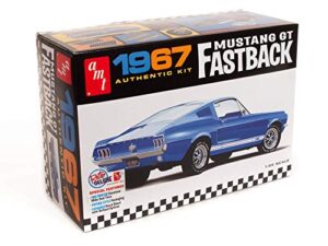 round 2 amt 1967 ford mustang gt fastback 1:25 scale model kit, chrome (amt1241)