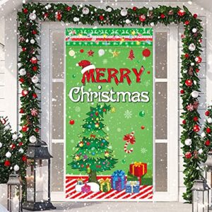 christmas door decorations, large fabric merry christmas door banner cover for xmas party, christmas photography backdrop for winter door decor & new year party supplies