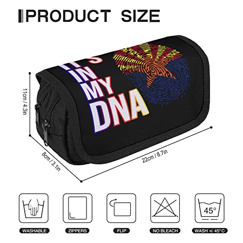 It's in My DNA Arizona State Flag Large Capacity Pencil Case Multi-Slot Pencil Bag Portable Pen Storage Pouch with Zipper