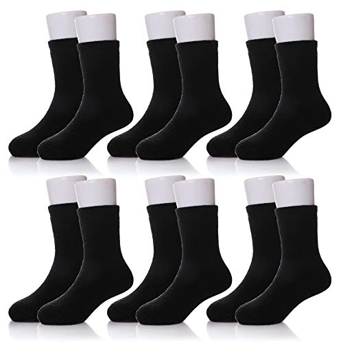 Kids Wool Hiking Socks for Girls Boys Toddlers Thick Winter Warm Thermal Boot Socks (Black, 8-12 Years)
