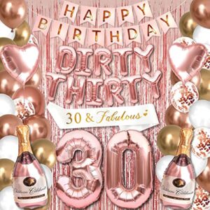 PartyForever Rose Gold Dirty 30 Balloon Birthday Decorations for Her Dirty Thirty 30th BDay Supplies for Women