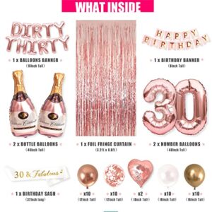 PartyForever Rose Gold Dirty 30 Balloon Birthday Decorations for Her Dirty Thirty 30th BDay Supplies for Women