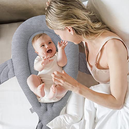 Hiseeme Baby Play Mats for Floor,Baby Lounger for Cover,100% Cotton Premium Breathable Whales Mat,Sleeping Bed Cover for Newborn,Machine Washable, Polyester,（Grey）