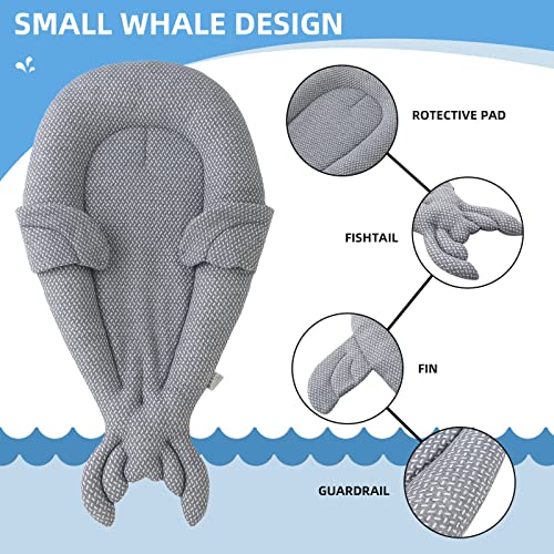 Hiseeme Baby Play Mats for Floor,Baby Lounger for Cover,100% Cotton Premium Breathable Whales Mat,Sleeping Bed Cover for Newborn,Machine Washable, Polyester,（Grey）