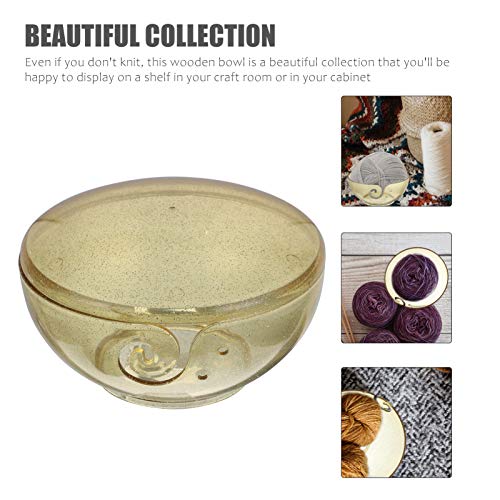 MILISTEN Plastic Yarn Bowl, Knitting Yarn Bowl with Hole, Clear Golden Yarn Holder for Knitting & Crocheting Yarn Ball Holder